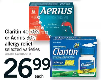 Fortinos Claritin or aerius allergy relief offer