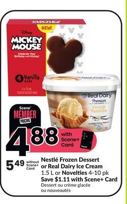 FreshCo Nestlé frozen dessert or real dairy ice cream 1.5 l or novelties 4-10 pk offer