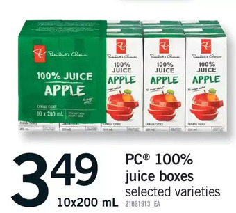 Fortinos Pc 100% juice boxes offer