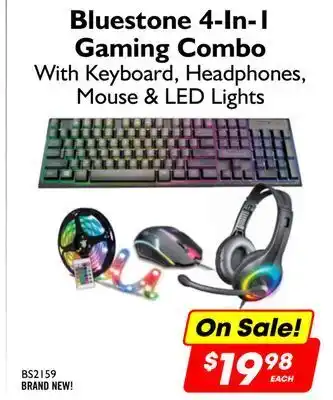 Factory Direct Debranded bluestone 4-in-1 gaming combo with keyboard, headphones, mouse & led lights offer