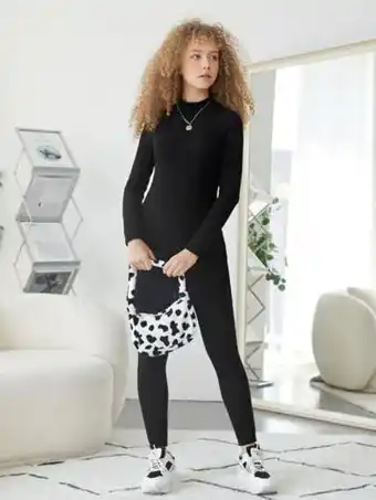 SheIn Shein teen girls split side rib knit tee & leggings offer