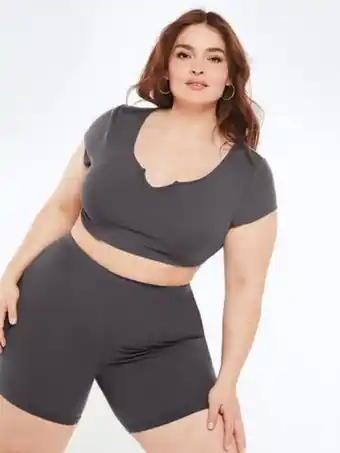 SheIn Shein basics plus cotton notched neck crop tee & biker shorts offer