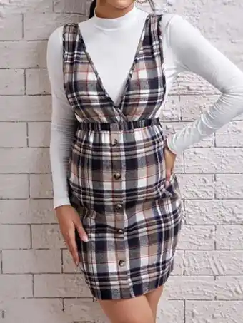 SheIn Shein maternity plaid print overall dress & tee offer