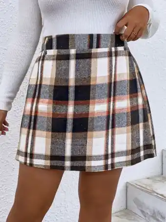 SheIn Plus plaid print a-line skirt offer