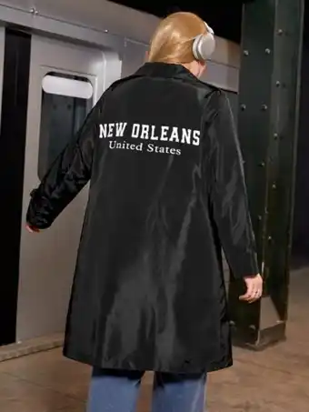 SheIn Shein ezwear plus slogan graphic trench coat offer