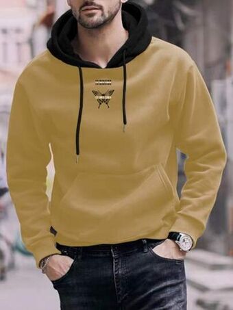 SheIn Men butterfly & number print kangaroo pocket drawstring hoodie offer