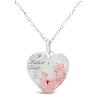 Charm Diamond Sterling silver and rose gold plated mother's love diamond pendant offer