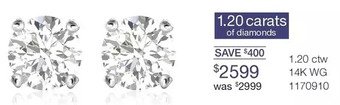 Charm Diamond 1.20 ctw 14k wg earrings offer