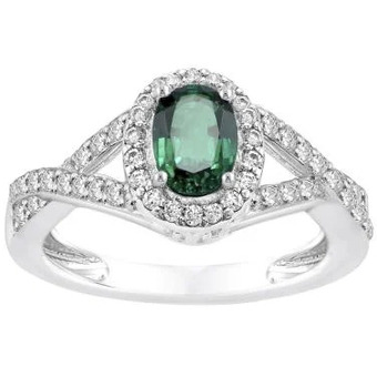 Charm Diamond Sterling silver created emerald & created white sapphire ring offer