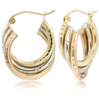 Charm Diamond 10k tri-colour gold diamond cut triple tube hoop earrings offer