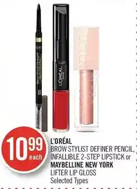 Shoppers Drug Mart L'oréal brow stylist definer pencil, infallible 2-step lipstick or maybelline new york lifter lip gloss offer