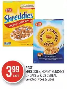 Shoppers Drug Mart Post shreddies, honey bunches of oats or kids cereal offer