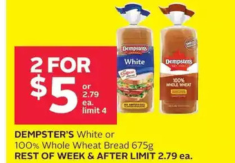 Rexall Dempster's white or 100% whole wheat bread offer
