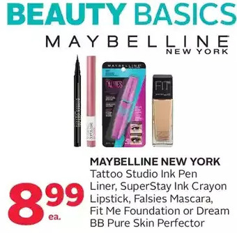 Rexall Maybelline new york tattoo studio ink pen liner, superstay ink crayon lipstick, falsies mascara, fit me foundation or dream b offer