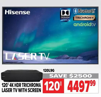 2001 Audio Video Hisense 120 4k hdr trichroma laser tv with screen offer