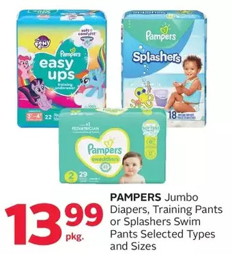 Rexall Pampers jumbo diapers, training pants or splashers swim pants offer