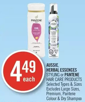 Shoppers Drug Mart Aussie, herbal essences styling or pantene hair care products offer