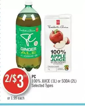 Shoppers Drug Mart Pc 100% juice or soda offer
