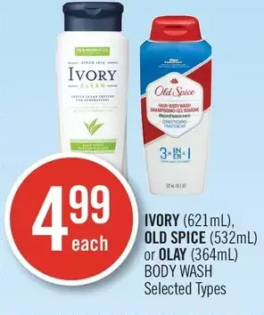Shoppers Drug Mart Ivory, old spice or olay body wash offer