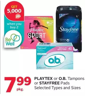 Rexall Playtex or o.b. tampons or stayfree pads offer