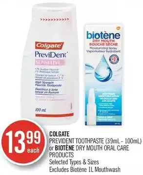 Shoppers Drug Mart Colgate prevident toothpaste or biotène dry mouth oral care products offer