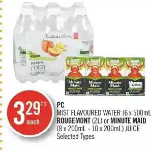 Shoppers Drug Mart Pc mist flavoured water, rougemont or minute maid offer