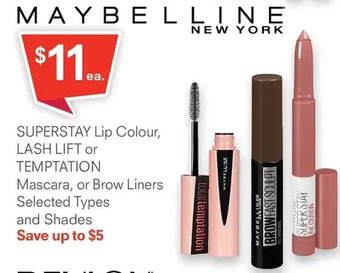 Guardian Pharmacy Maybelline new york superstay lip colour, lash lift or temptation mascara or brow liners offer