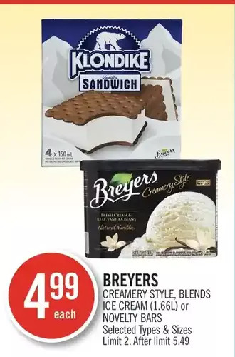 Shoppers Drug Mart Breyers creamery style, blends ice cream or novelty bars offer