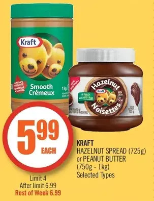 Shoppers Drug Mart Kraft hazelnut spread or peanut butter offer