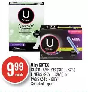 Shoppers Drug Mart U by kotex click tampons, liners or pads offer