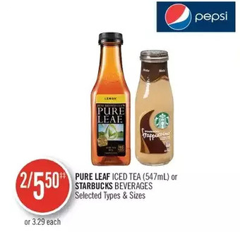 Shoppers Drug Mart Pure leaf iced tea or starbucks beverages offer