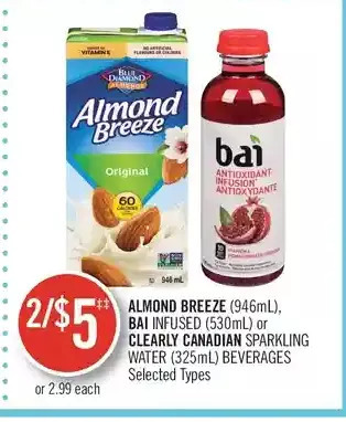 Shoppers Drug Mart Almond breeze, bai infused or clearly canadian sparkling water beverages offer