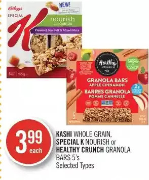 Shoppers Drug Mart Kashi whole grain, special k nourish or healthy crunch granola bars offer
