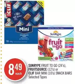 Shoppers Drug Mart Sunrype fruit to go, fruitsource or clif bar mini snack bars offer