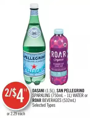 Shoppers Drug Mart Dasani, san pellegrino sparkling water or roar beverages offer