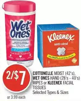 Shoppers Drug Mart Cottonelle moist, wet ones hand wipes or kleenex facial tissues offer