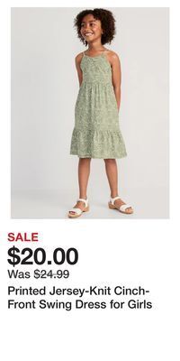 Old Navy Printed jersey-knit cinch-front swing dress for girls offer