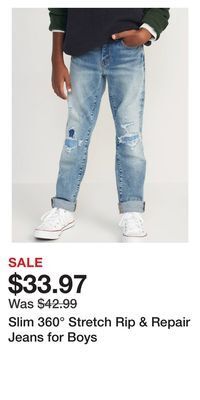 Old Navy Slim 360° stretch rip & repair jeans for boys offer