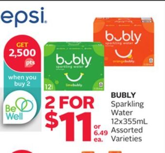 Rexall Bubly sparkling water 12x355ml offer