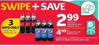 Rexall Coca-cola or pepsi regular or diet 6x710ml offer