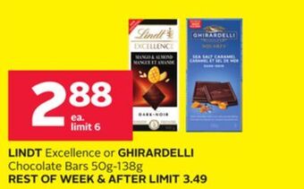 Rexall Lindt excellence or ghirardelli chocolate bars offer