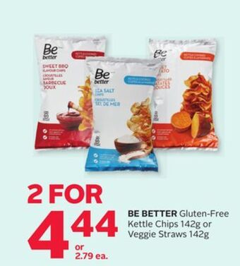 Rexall Be better gluten-free kettle chips 142g or veggie straws 142g offer