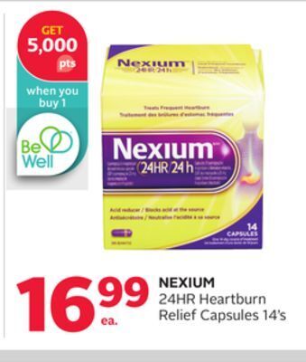 Rexall Nexium 24hr heartburn relief capsules 14' s offer