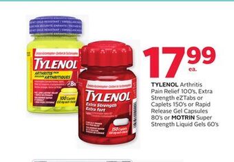 Rexall Tylenol arthritis pain relief 100' s, extra strength eztabs or caplets 150' s or rapid release gel capsules 80' s or motrin s offer