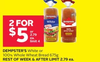Rexall Dempster's white or 100% whole wheat bread 675g offer