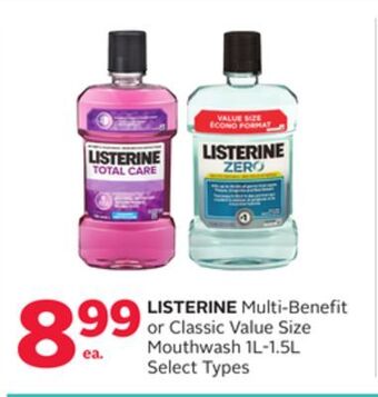 Rexall Listerine multi-benefit or classic value size mouthwash 1l-1.5l offer