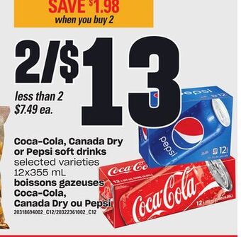 Independent City Market Boissons gazeuses, coca-cola, canada dry ou pepsi, 12x355 ml offer