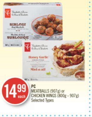 Shoppers Drug Mart Pc meatballs (907g) or chicken wings (800g - 907g) offer