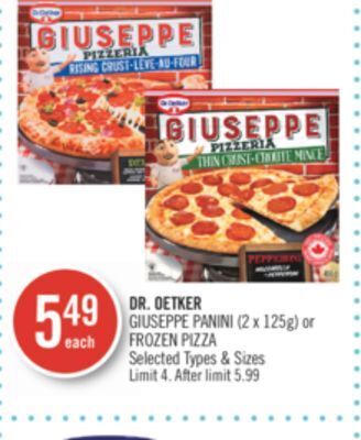 Shoppers Drug Mart Dr. oetker giuseppe panini (2 x 125g) or frozen pizza offer