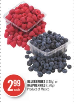 Shoppers Drug Mart Blueberries (340g) or raspberries (170g) offer